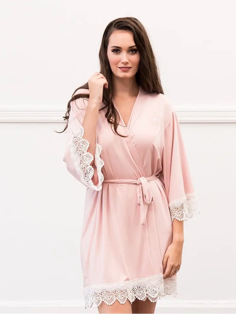 Blush Pink Lace-Trim Jersey Knit Robe - Women Intimates & Sleepwear